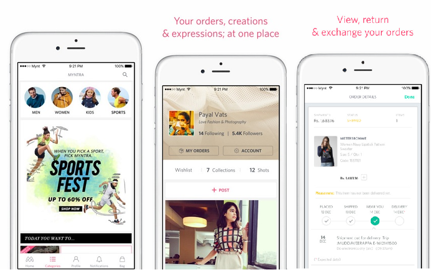 Myntra exemplifies how an online shopping portal on mobile be like