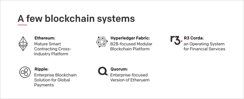 There are several types of blockchain systems including