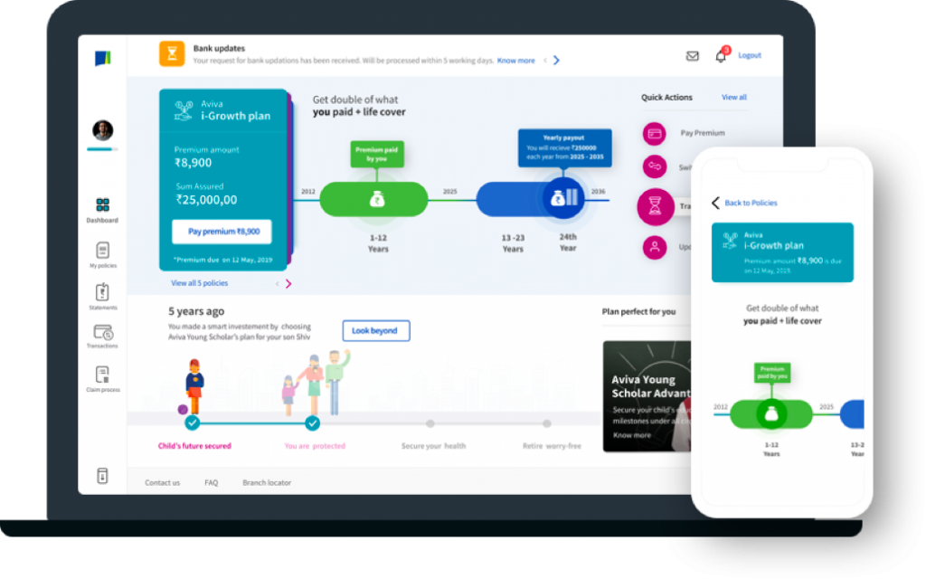 Aviva Life Insurance web and mobile platform