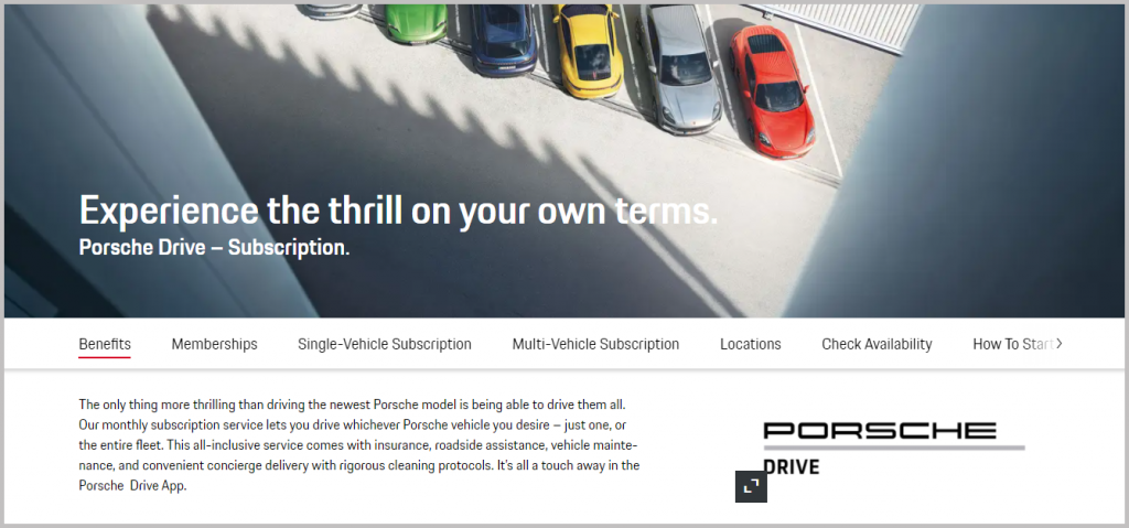 Porsche car membership for customers